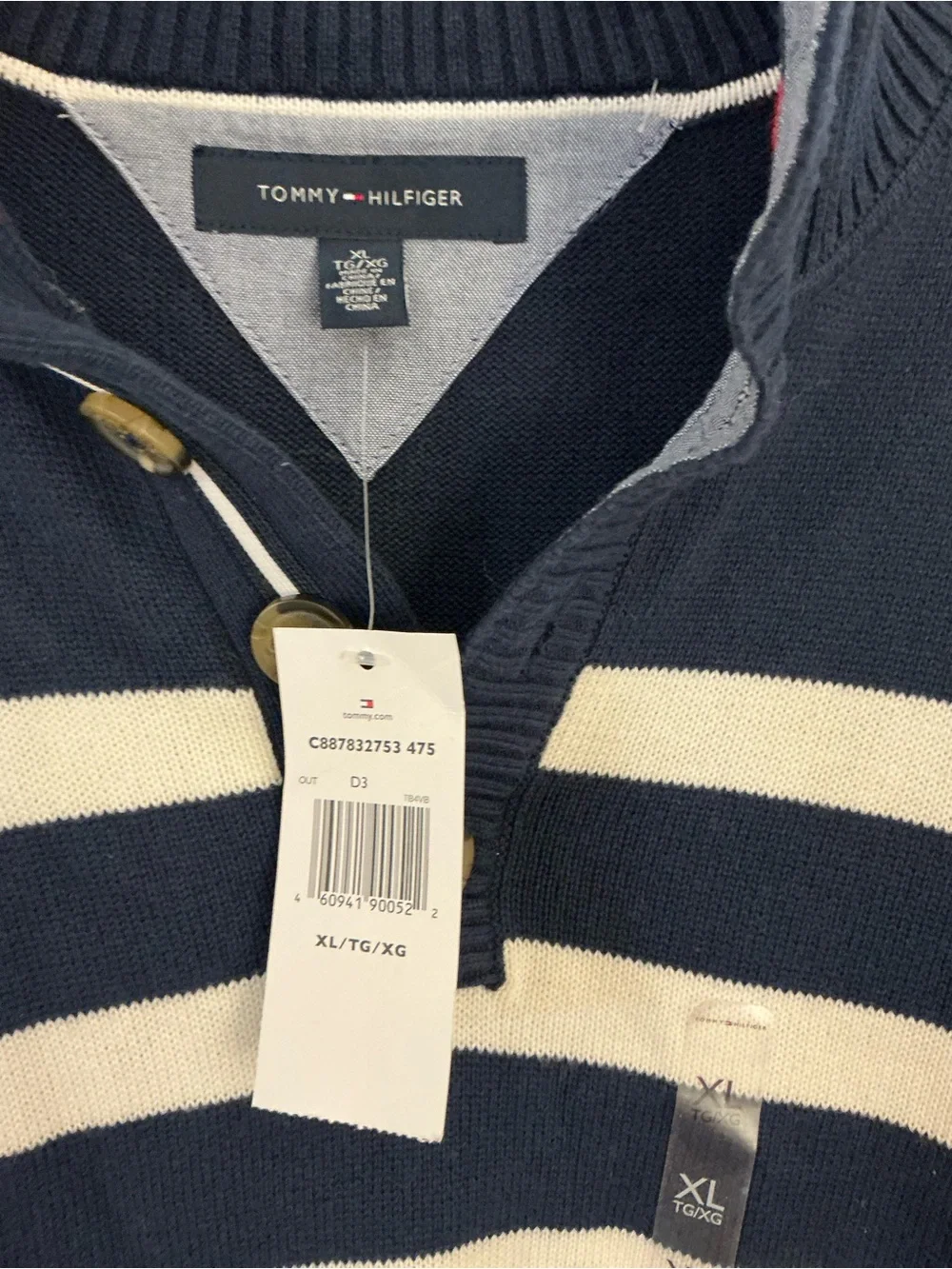 Tommy Hilfiger Men's XL Striped Mock Neck 1/4 Zip Knit Sweater Navy White NWT